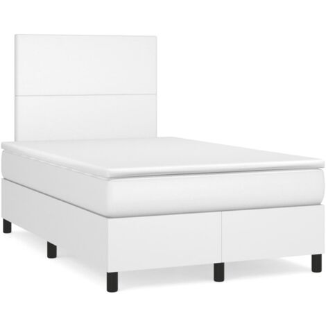 Sommier à lattes de lit avec matelas blanc 120x190 similicuir