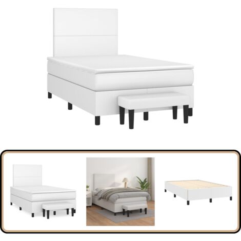 Sommier à lattes de lit avec matelas blanc 120x190cm similicuir - Lit Double - Lit Plateforme - Matelas À Ressorts Ensachés - Tête De Lit Ajustable - Canapé Lit