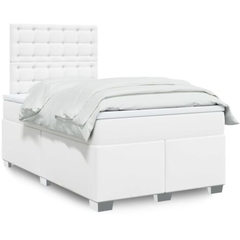 Sommier à lattes de lit avec matelas blanc 120x190cm similicuir vidaXL