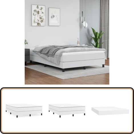 Sommier à lattes de lit avec matelas Blanc 140x190cm Similicuir - Lit Double - Lit Tapissier - Matelas Ressorts Ensachés - Literie Blanche - Meuble Chambre