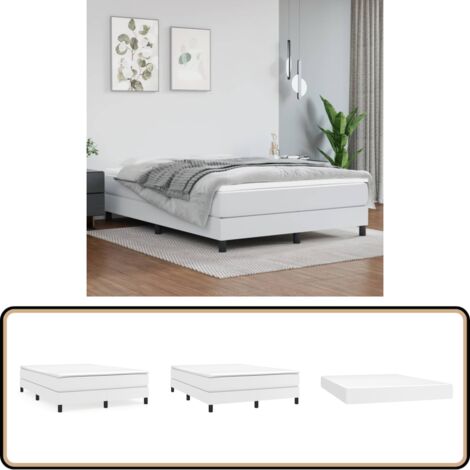 Sommier à lattes de lit avec matelas Blanc 140x200cm Similicuir - Lit Plateforme - Lit Double - Matelas À Ressorts Ensachés - Literie Blanche - Meuble Chambre
