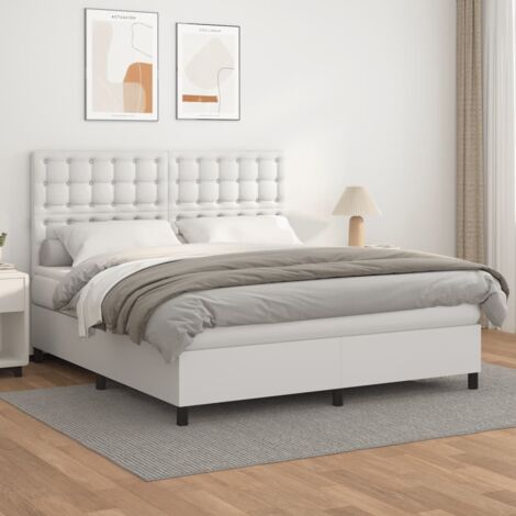 Sommier à lattes de lit avec matelas Blanc 160x200 Similicuir