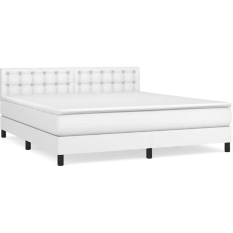 Sommier à lattes de lit avec matelas Blanc 160x200 Similicuir