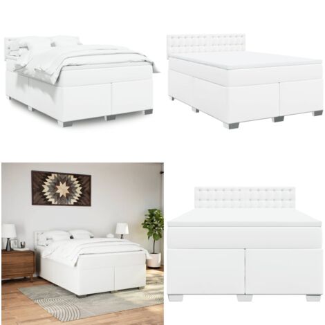Sommier à lattes de lit avec matelas Blanc 160x200cm Similicuir - Matelas à ressorts ensachés - Sommier blanc