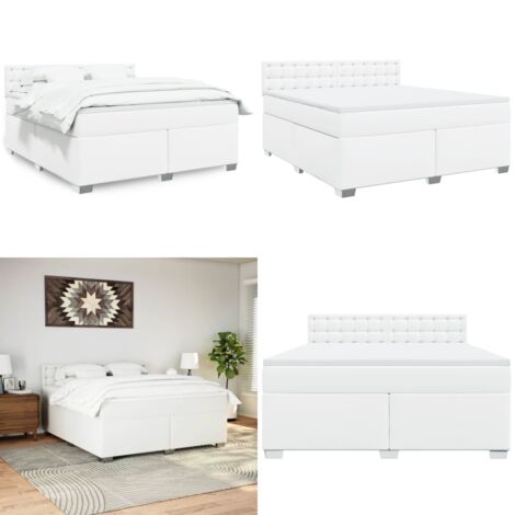 Sommier à lattes de lit avec matelas Blanc 180x200cm Similicuir - Sommier - Matelas à ressorts ensachés