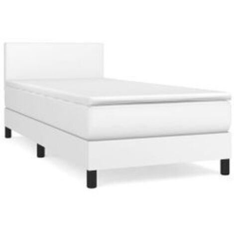 Sommier à lattes de lit avec matelas Blanc 90x200 Similicuir