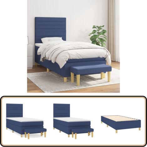Sommier à lattes de lit avec matelas Bleu 100x200 cm Tissu - Lit Plateforme - Lit Double - Literie - Matelas À Ressorts Ensachés - Têted Lit Ajustable