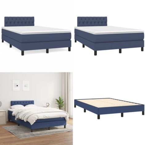Sommier à lattes de lit avec matelas bleu 120x190 cm tissu - Lit Double - Lit Tapissier - Literie - Matelas Ressorts Ensachés - Tête De Lit Ajustable - Home & Living