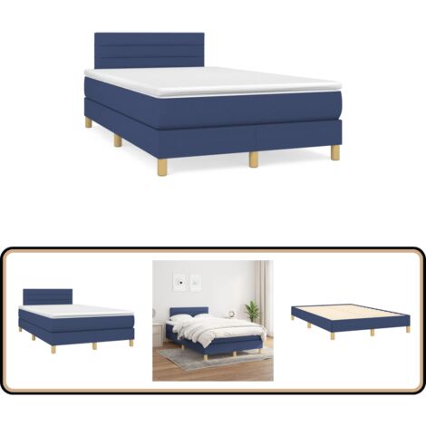 Sommier à lattes de lit avec matelas bleu 120x190 cm tissu - Lit Plateforme - Lit Double - Matelas Ressorts Ensachés - Literie - Chambre À Coucher