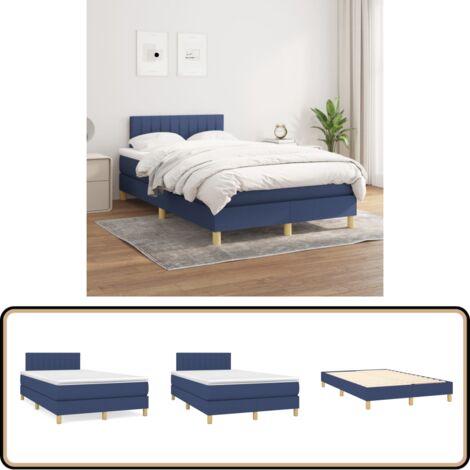 Sommier à lattes de lit avec matelas Bleu 120x200 cm Tissu - Lit Plateforme - Lit Double - Matelas Ressorts Ensachés - Literie - Chambre À Coucher