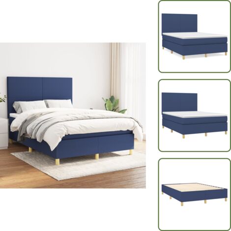 Sommier à lattes de lit avec matelas Bleu 140x190 cm Tissu - Lit Double - Lit Tapissier - Literie - Chambre À Coucher - Matelas À Ressorts Ensachés