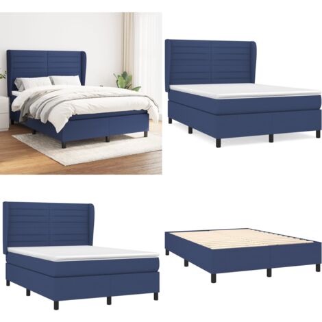 Sommier à lattes de lit avec matelas Bleu 140x190 cm Tissu - Lit Plateforme - Lit Double - Literie - Matelas Ressorts Ensachés - Têted Lit Ajustable - Home & Living