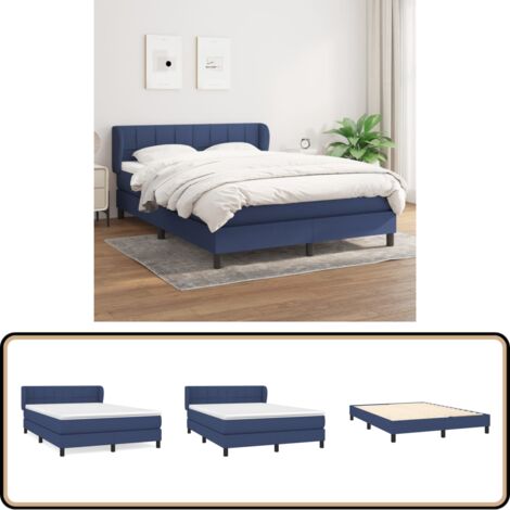 Sommier à lattes de lit avec matelas Bleu 140x190 cm Tissu - Lit Plateforme - Lit Double - Literie - Matelas Ressorts Ensachés - Têtière Ajustable
