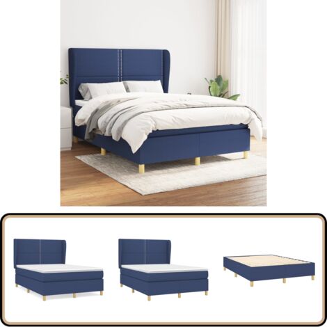 Sommier à lattes de lit avec matelas Bleu 140x190 cm Tissu - Lit Plateforme - Lit Double - Matelas Ressorts Ensachés - Literie - Chambre À Coucher