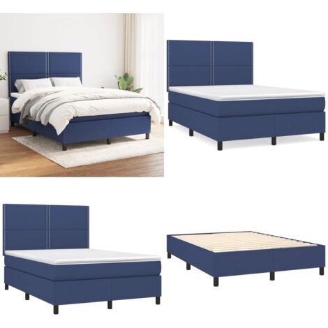 Sommier à lattes de lit avec matelas Bleu 140x190 cm Tissu - Lit Plateforme - Lit Double - Matelas Ressorts Ensachés - Literie - Chambre À Coucher - Home & Living