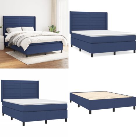 Sommier à lattes de lit avec matelas Bleu 140x190 cm Tissu - Lit Plateforme - Lit Double - Matelas Ressorts Ensachés - Literie - Chambre À Coucher - Home & Living
