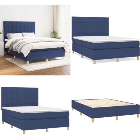 Sommier à lattes de lit avec matelas Bleu 140x190 cm Tissu - Lit Plateforme - Lit Double - Matelas Ressorts Ensachés - Literie - Chambre À Coucher - Home & Living