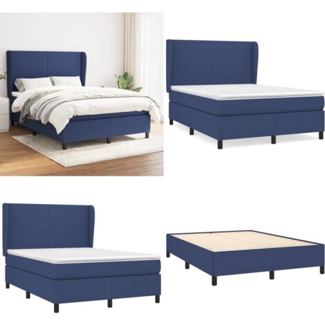 Sommier à lattes de lit avec matelas Bleu 140x190 cm Tissu - Lit Plateforme - Lit Tapissier - Lit Double - Literie - Matelas Ressorts Ensachés - Home & Living