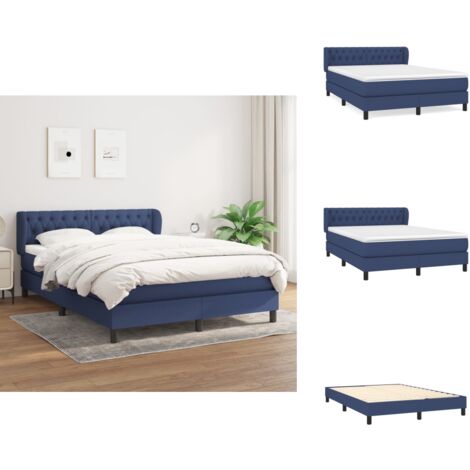 Sommier à lattes de lit avec matelas Bleu 140x190 cm Tissu - Lit Plateforme - Lit Tapissier - Lit Double - Matelas Ressorts Ensachés - Literie