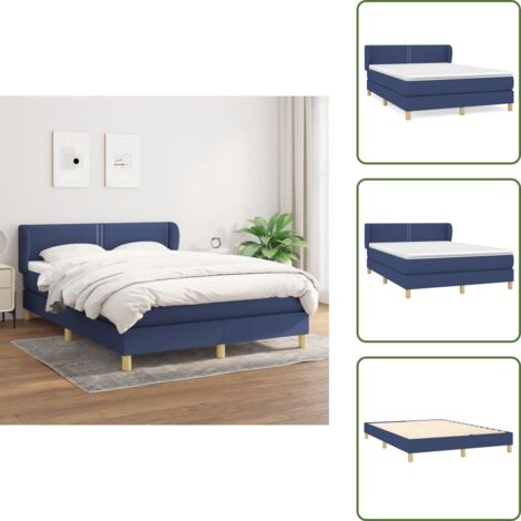 Sommier à lattes de lit avec matelas Bleu 140x190 cm Tissu - Lit Plateforme - Lit Tapissier - Lit Double - Matelas Ressorts Ensachés - Literie
