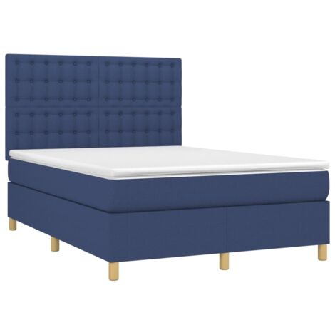 Sommier à lattes de lit avec matelas Bleu 140x190 cm Tissu vidaXL