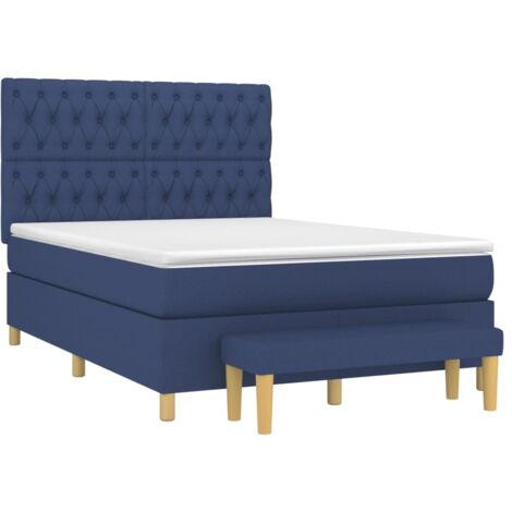 Sommier à lattes de lit avec matelas Bleu 140x190 cm Tissu vidaXL