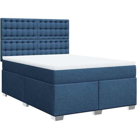 Sommier à lattes de lit avec matelas Bleu 140x190 cm Tissu vidaXL