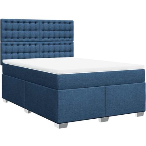 Sommier à lattes de lit avec matelas Bleu 140x190 cm Tissu vidaXL