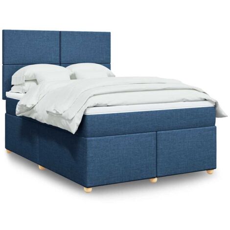 Sommier à lattes de lit avec matelas Bleu 140x190 cm Tissu vidaXL