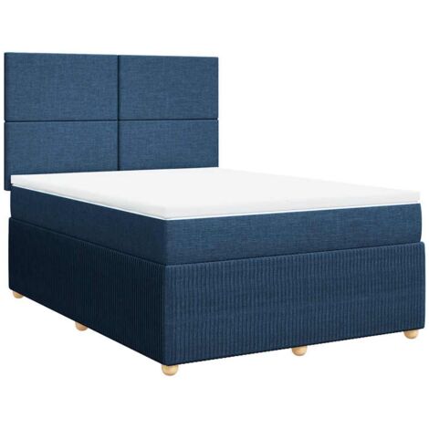 Sommier à lattes de lit avec matelas Bleu 140x190 cm Tissu vidaXL