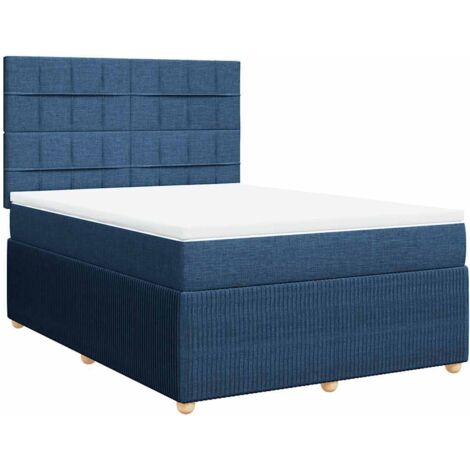 Sommier à lattes de lit avec matelas Bleu 140x190 cm Tissu vidaXL
