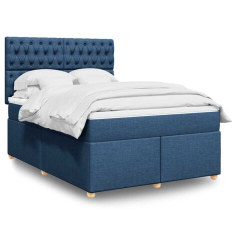 Sommier à lattes de lit avec matelas Bleu 140x190 cm Tissu vidaXL