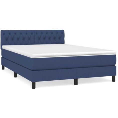 Sommier à lattes de lit avec matelas Bleu 140x190 Tissu