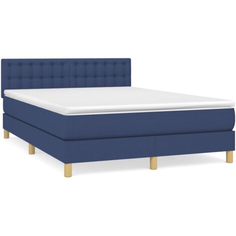Sommier à lattes de lit avec matelas Bleu 140x190 Tissu