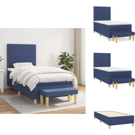 Sommier à lattes de lit avec matelas Bleu 90x190 cm Tissu - Lit Plateforme - Lit Double - Literie - Matelas Ressort Ensache - Têted Lit Ajustable