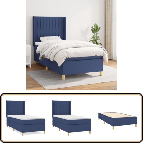 Sommier à lattes de lit avec matelas Bleu 90x190 cm Tissu - Lit Plateforme - Lit Double - Literie - Matelas Ressorts Ensachés - Têted Lit Ajustable
