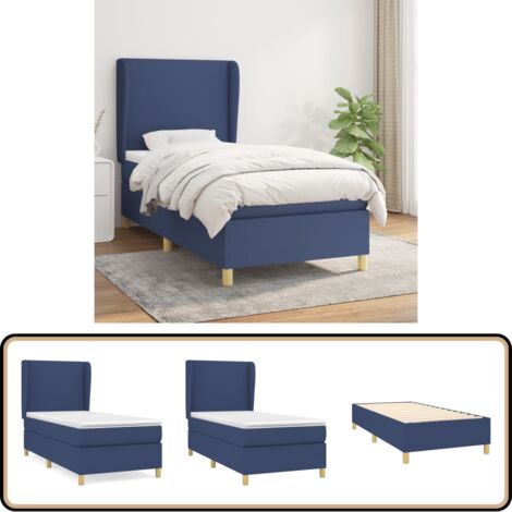 Sommier à lattes de lit avec matelas Bleu 90x200 cm Tissu - Lit Plateforme - Lit Tapissier - Lit Double - Literie - Matelas Ressorts Ensachés
