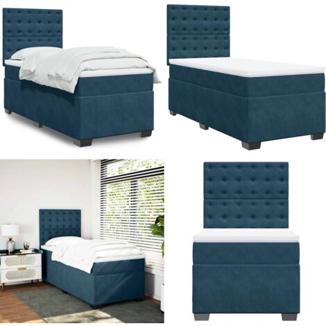 Sommier à lattes de lit avec matelas bleu 90x200 cm velours - Lit Double - Lit Plateforme - Matelas À Ressorts Ensachés - Literie - Chambre À Coucher - Home & Living