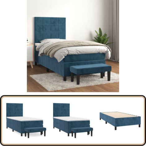 Sommier à lattes de lit avec matelas Bleu foncé 100x200 cm - Lit Plateforme - Lit Velours - Lit Double - Literie - Chambre À Coucher