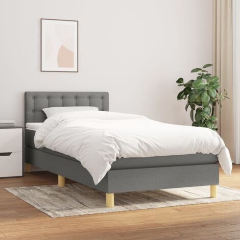 Sommier à lattes de lit avec matelas-Cadre de lit Gris foncé 100x200cm Tissu 441838