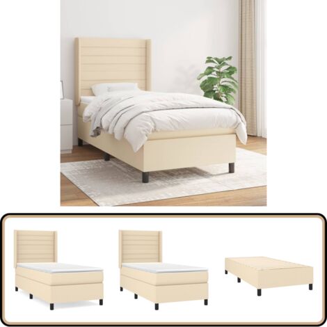 Sommier à lattes de lit avec matelas Crème 100x200 cm Tissu - Lit Plateforme - Lit Double - Literie - Matelas À Ressorts Ensachés - Têtière Ajustable