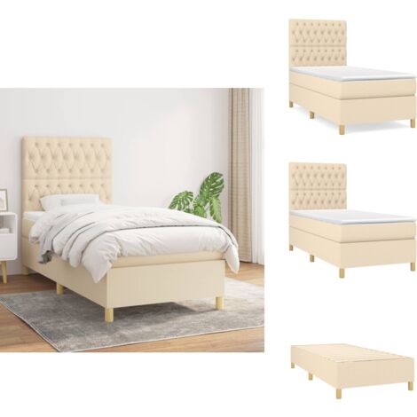 Sommier à lattes de lit avec matelas Crème 100x200 cm Tissu - Lit Plateforme - Lit Double - Matelas À Ressorts Ensachés - Literie - Chambre À Coucher