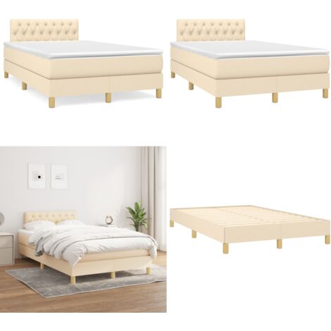 Sommier à lattes de lit avec matelas crème 120x190 cm tissu - Lit Double - Lit Tapissier - Literie - Matelas - Chambre À Coucher - Home & Living