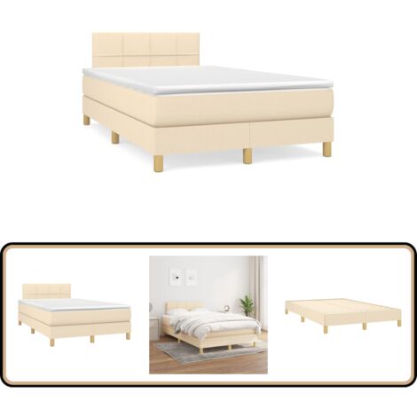 Sommier à lattes de lit avec matelas crème 120x190 cm tissu - Lit Plateforme - Lit Double - Matelas Ressorts Ensachés - Literie - Chambre À Coucher