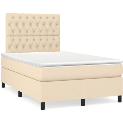 Sommier à lattes de lit avec matelas crème 120x190 tissu