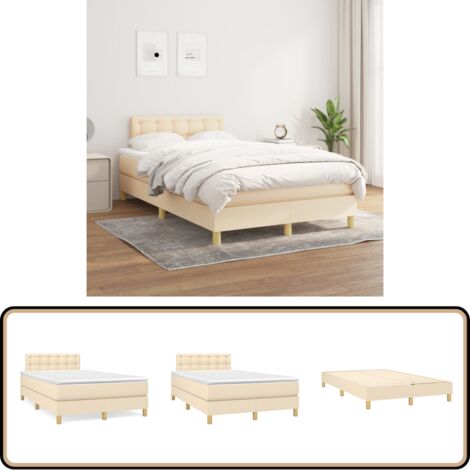 Sommier à lattes de lit avec matelas Crème 120x200 cm Tissu - Lit Plateforme - Lit Double - Literie - Matelas À Ressorts Ensachés - Têted Lit Ajustable