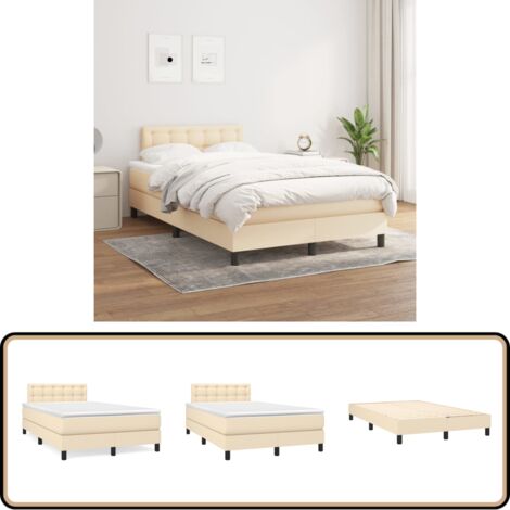 Sommier à lattes de lit avec matelas Crème 120x200 cm Tissu - Lit Plateforme - Lit Double - Matelas À Ressorts Ensachés - Literie - Chambre À Coucher