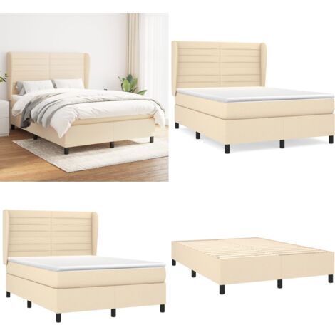 Sommier à lattes de lit avec matelas Crème 140x190 cm Tissu - Lit Plateforme - Lit Double - Matelas Ressorts Ensachés - Literie - Chambre À Coucher - Home & Living