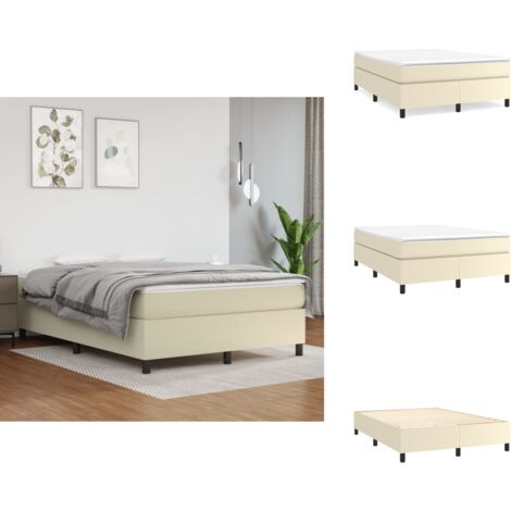Sommier à lattes de lit avec matelas Crème 140x190cm Similicuir - Lit Tapissier - Lit Double - Matelas À Ressorts Ensachés - Simili Cuir - Literie