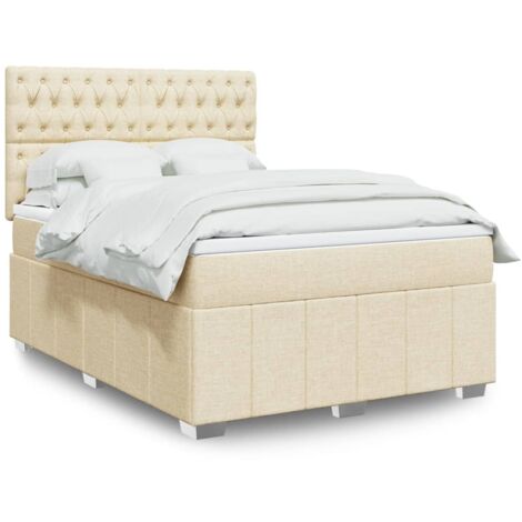 Sommier à lattes de lit avec matelas Crème 160x200 cm Tissu vidaXL